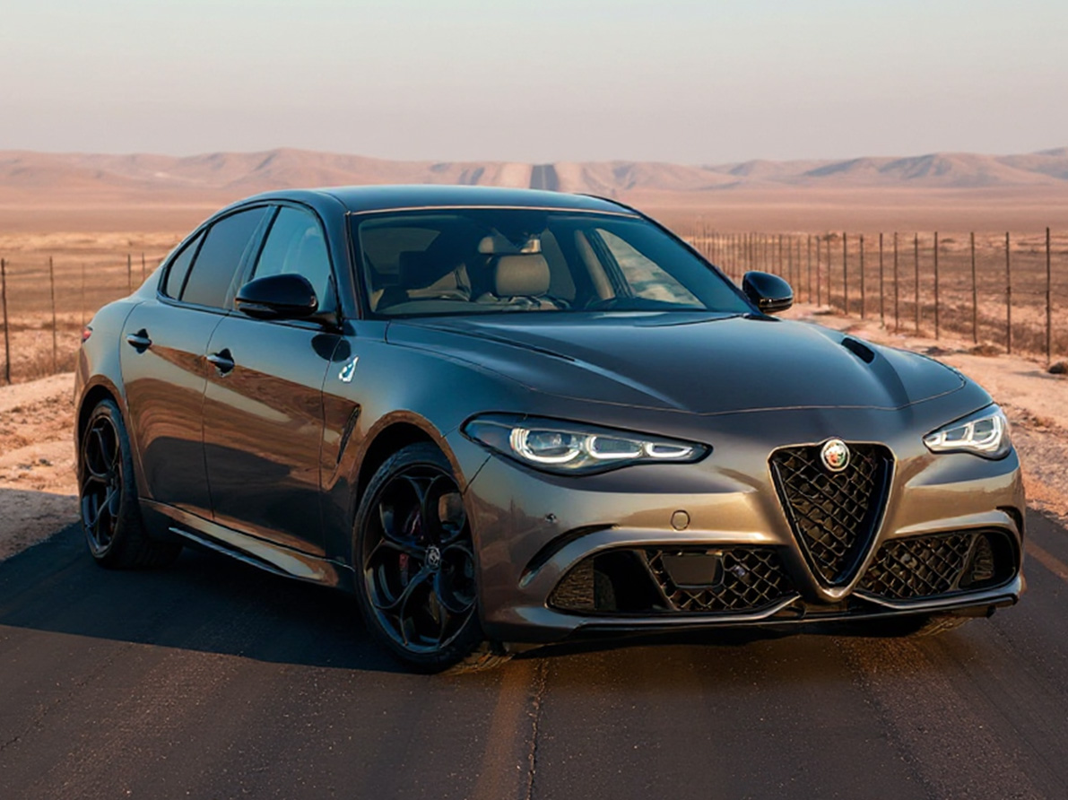 After enhancement - professional Alfa Romeo with clean desert background