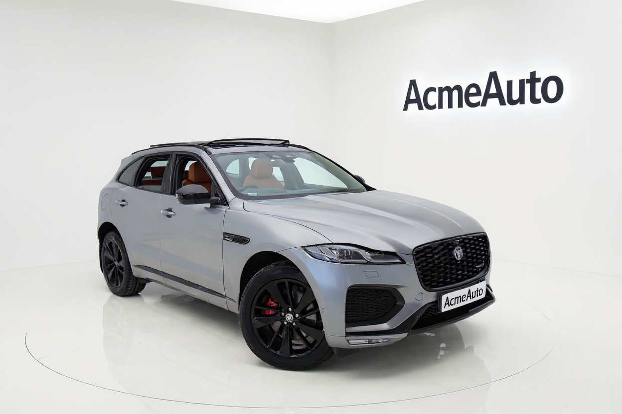 Enhanced Jaguar F-PACE with AcmeAuto branded studio scene and custom dealership branding